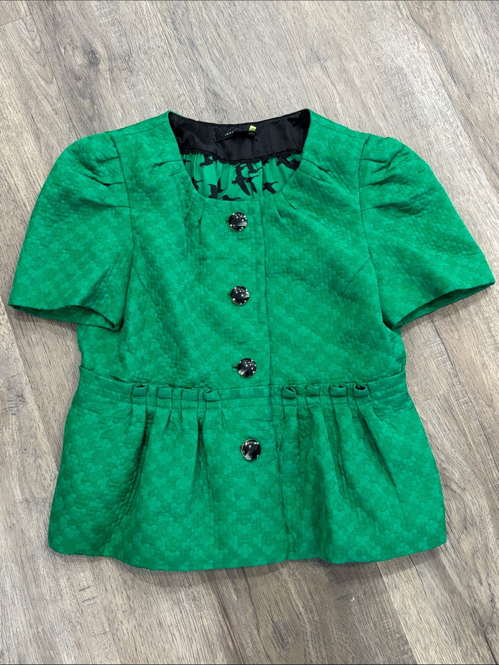 Anthro leifsdottir Emerald Green Short Sleeve Peplum jacket
